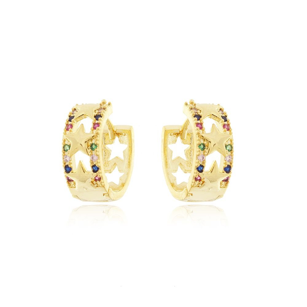 Ag-579-Do Brinco Argolinha De Estrela Cravejado