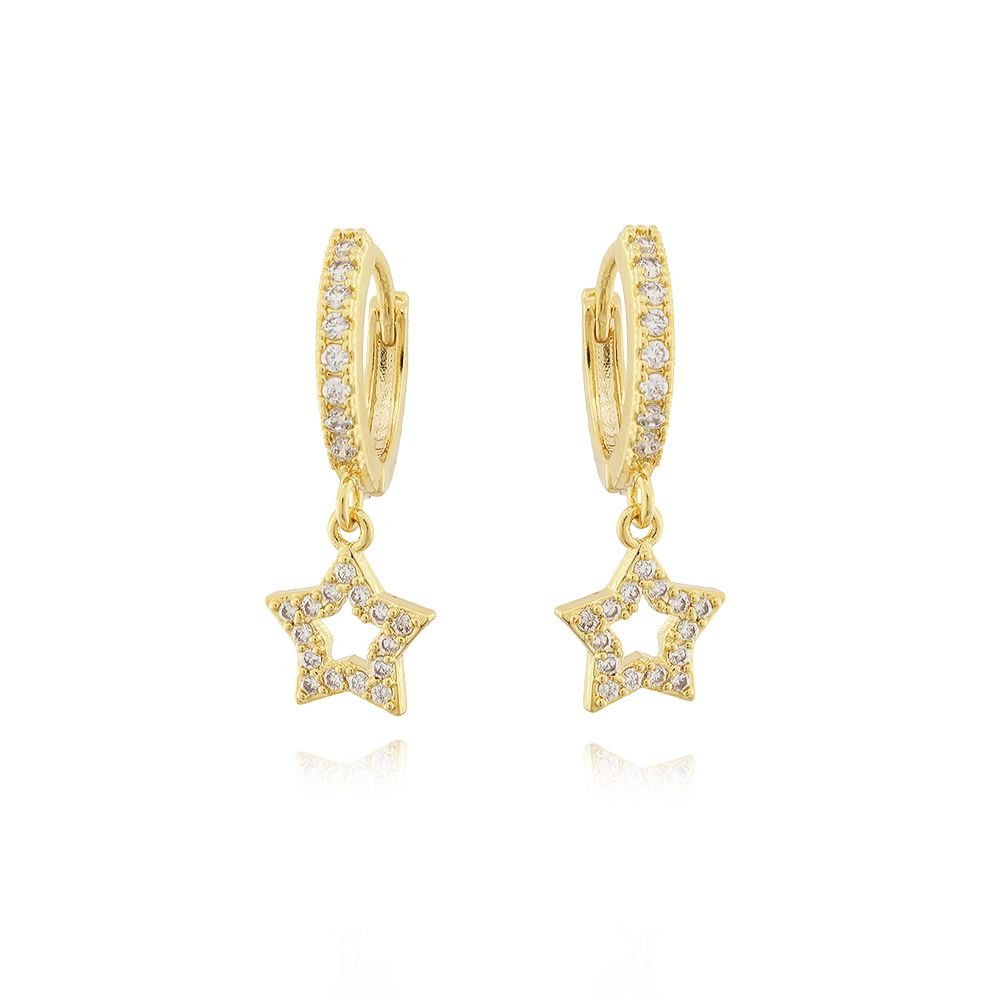 Ag-589-Do Brinco De Argolinha Com Pêndulo De Estrela Cravejada Cristal