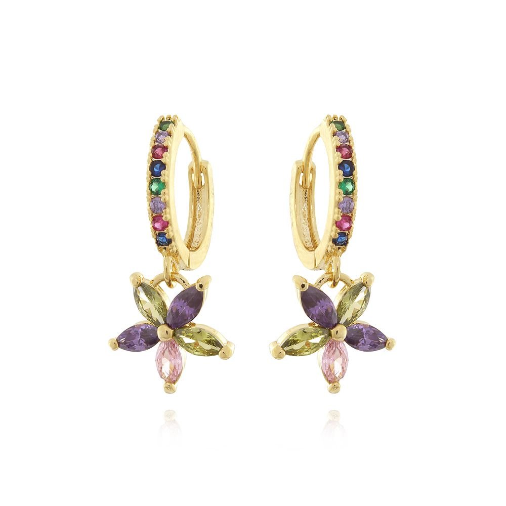 Ag-596-Do Brinco De Argolinha De Flor Cravejada