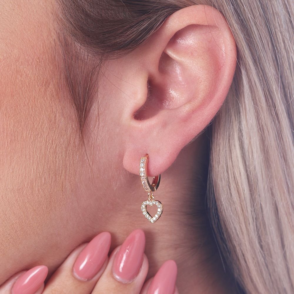 Ag-598-Do Brinco Argolinha Articulada De Coração Cravejada.