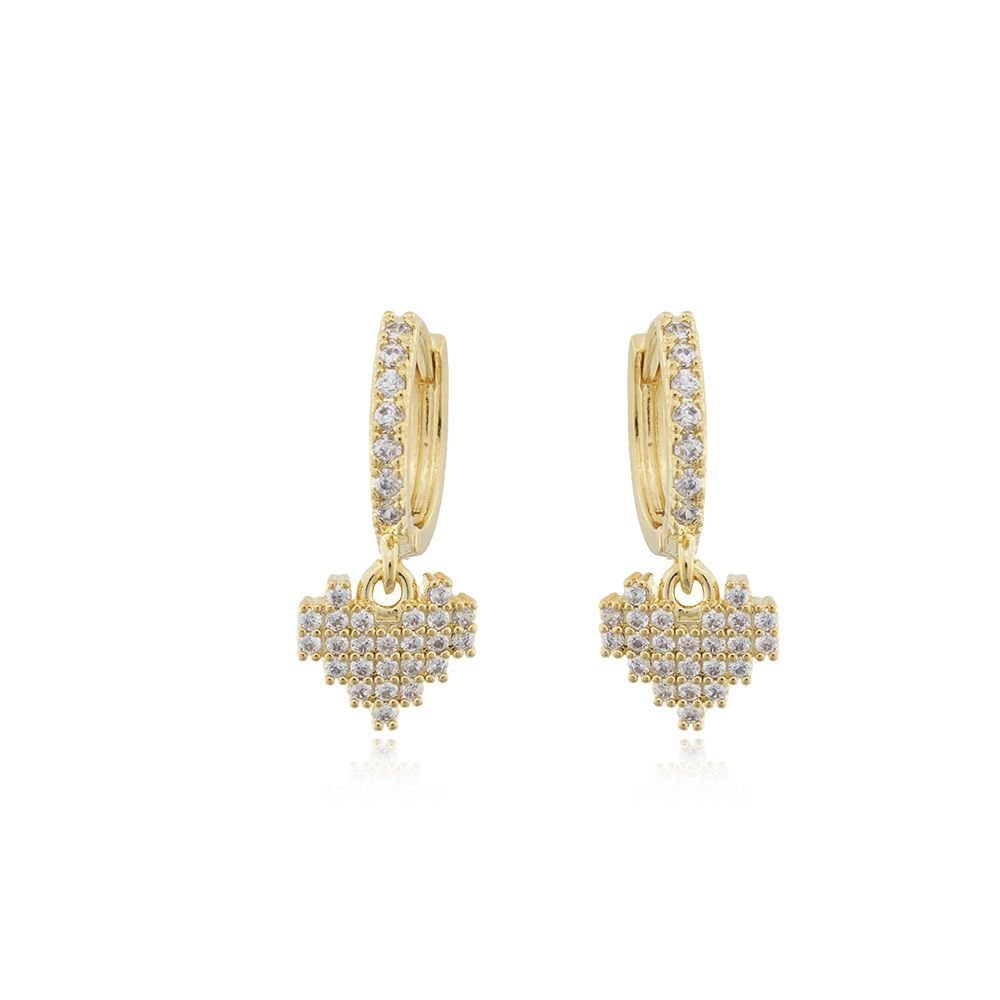 Ag-609-Do Brinco De Argola Com Pêndulo De Coração Cravejado