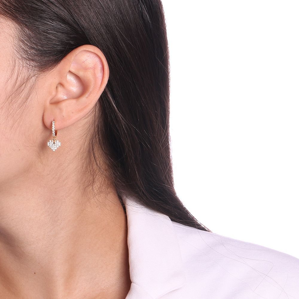 Ag-609-Do Brinco De Argola Com Pêndulo De Coração Cravejado