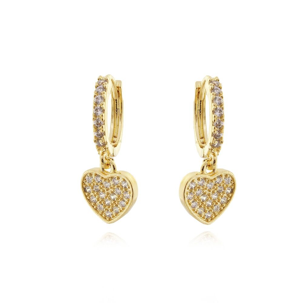 Ag-611-Do Brinco De Argolinha Articulada Com Coração Cravejado