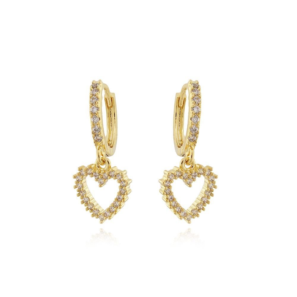  Ag-614-Do Brinco De Argolinha De Coração Cravejado