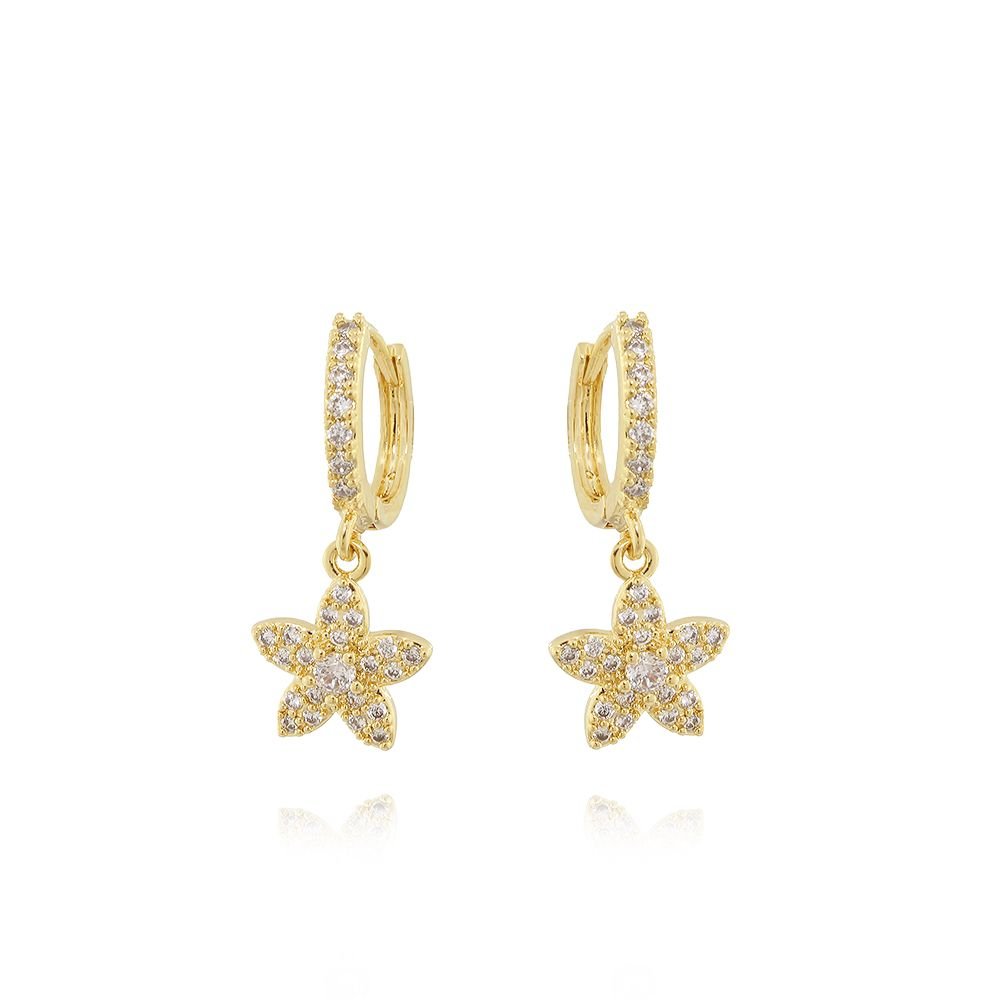 Ag-619-Do Brinco De Argolinha De Flor Cravejado