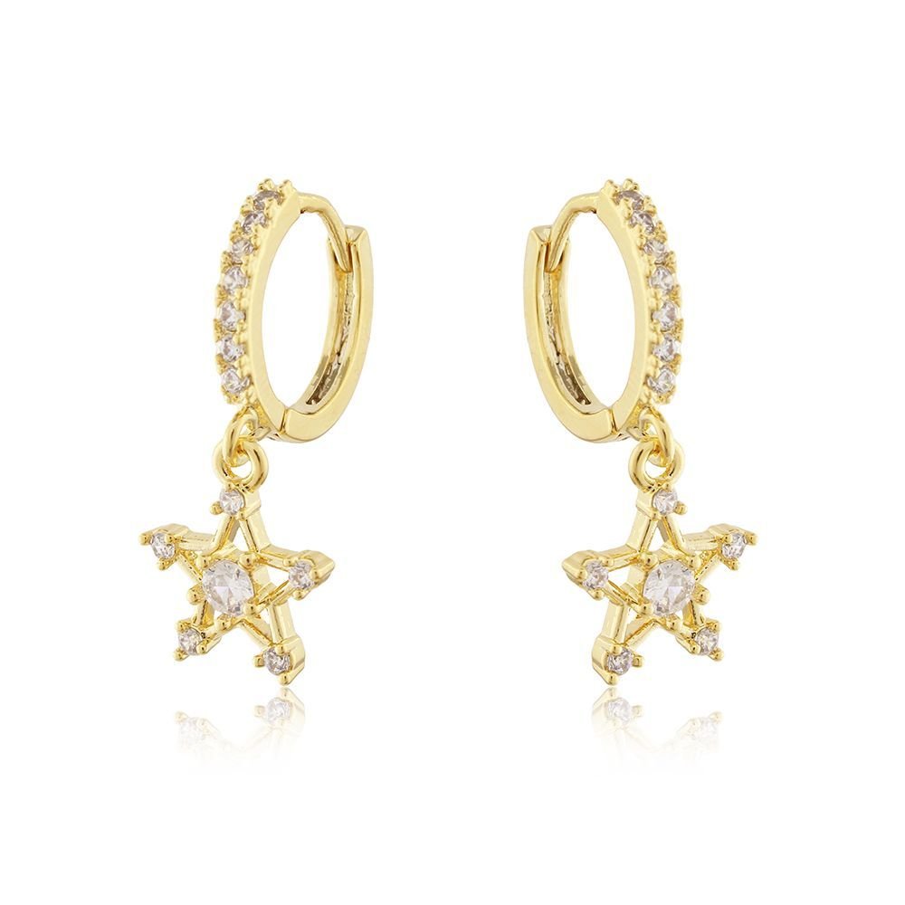 Ag-624-Do Brinco De Argolinha De Estrela Cravejada