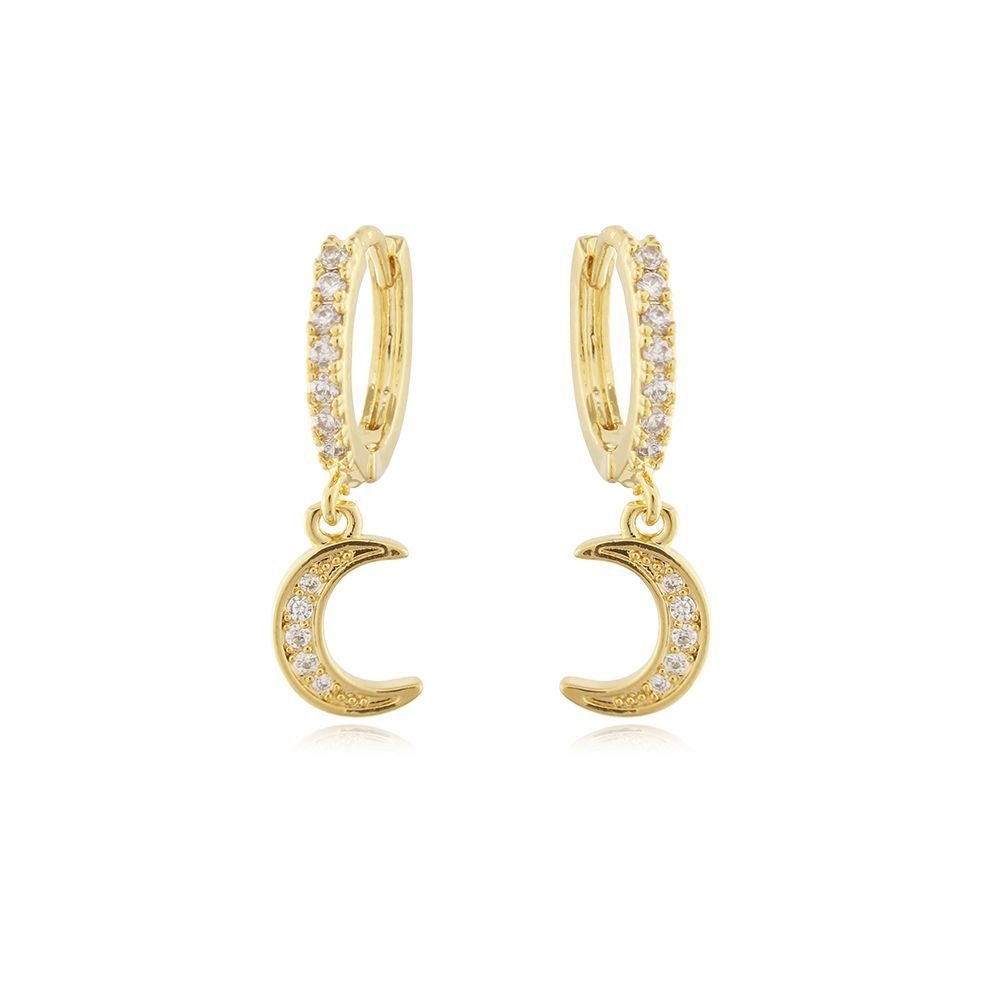 Ag-625-Do Brinco De Argolinha De Lua Cravejada