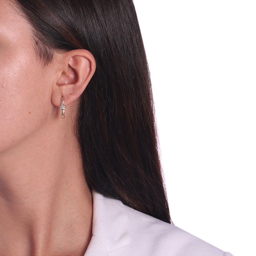 Ag-642-Do Cristal Brinco De Argolinha Com Pedra Cravejada