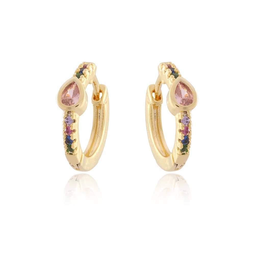 Ag-649-Do Brinco De Argolinha Cravejada E Gota