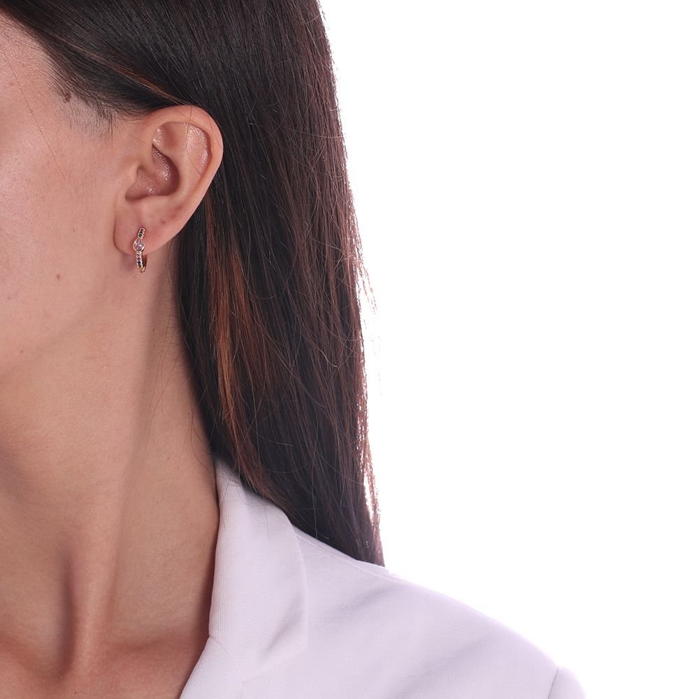 Ag-649-Do Brinco De Argolinha Cravejada E Gota