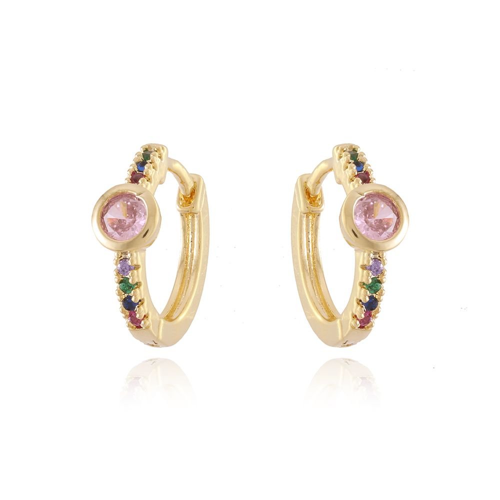 Ag-650-Do Brinco Agolinha Cravejado Rosa + Colorido