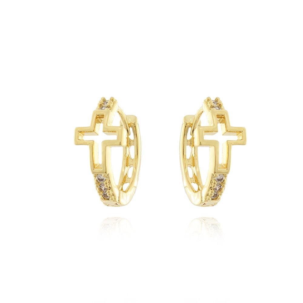 Ag-656-Do Brinco Argolinha De Cruz Cristal