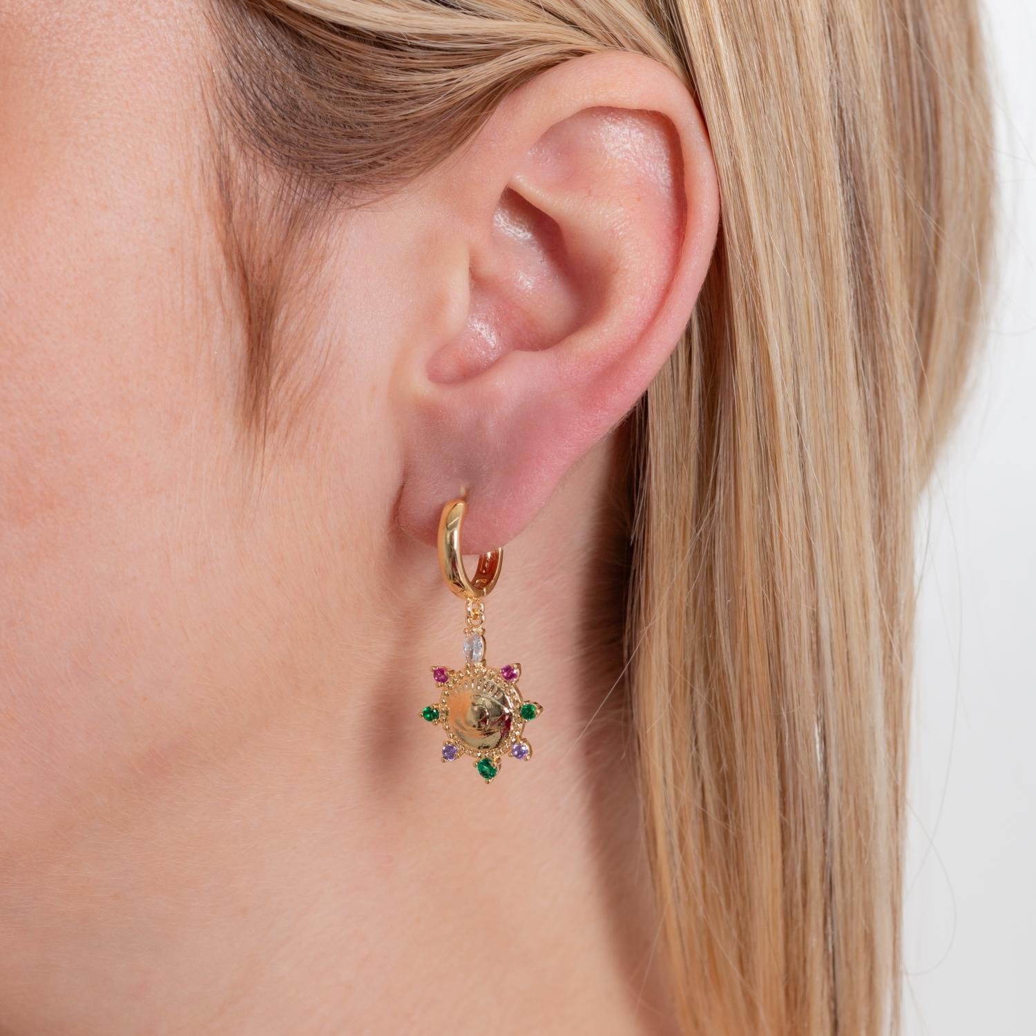 Ag-663-Do Brinco De Argolinha Com Pingente De Olho Grego