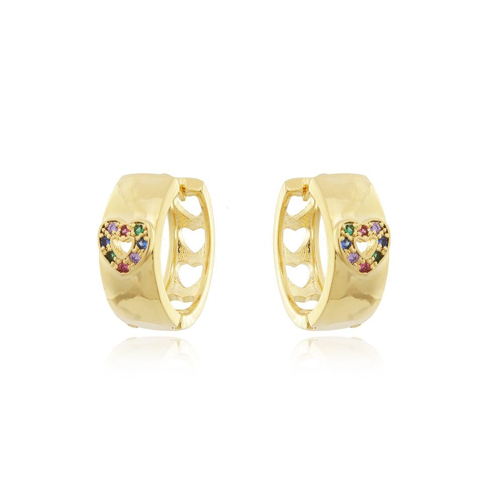 Ag-669-Do Brinco De Argolinha Com Detalhe De Coração Craveja Colorido