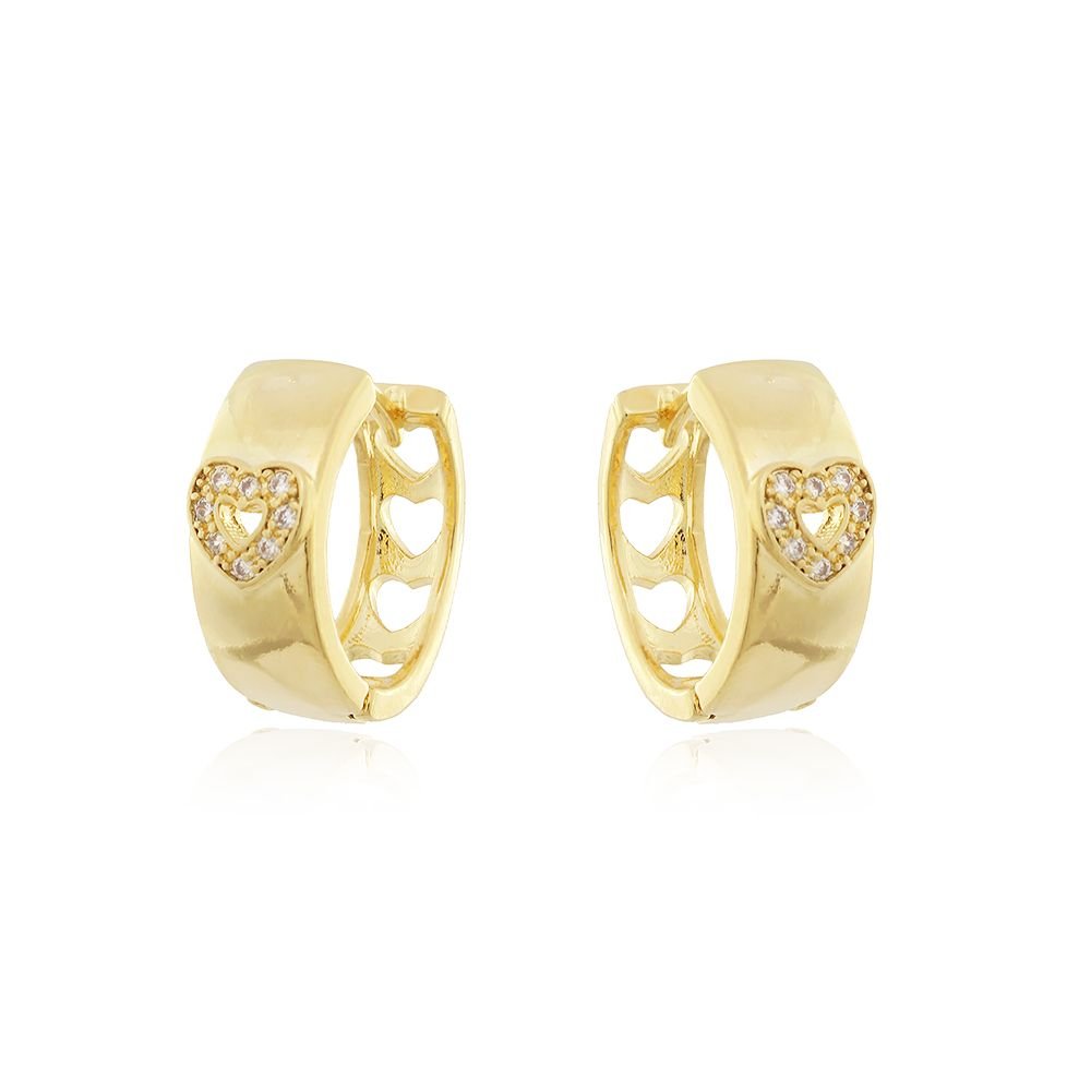 Ag-669-Do Brinco De Argolinha Com Detalhe De Coração Craveja Cristal