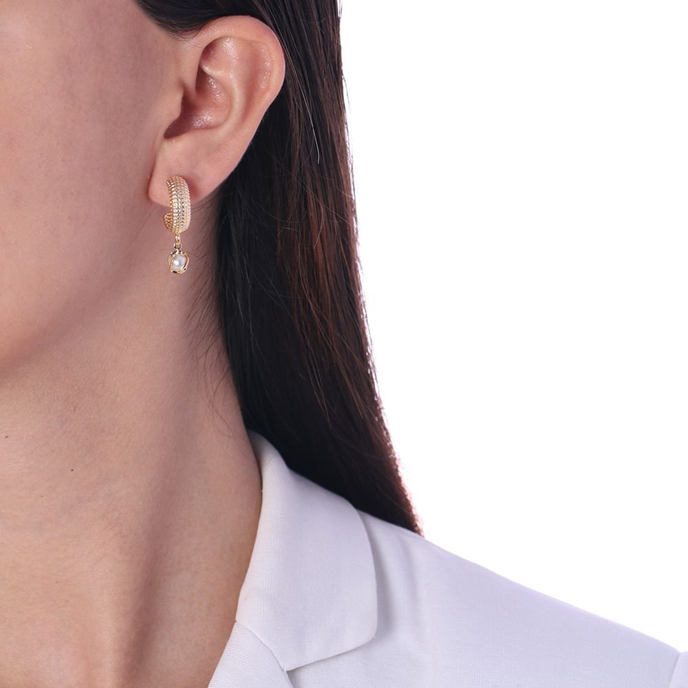 Ag-717-Do Brinco De Meia Argola Detalhada Com Pérola (16mm)