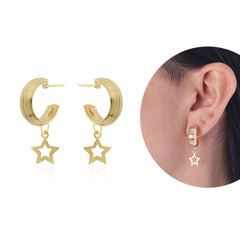 Ag-722-Do 17mm Brinco De Argola Com Pêndulo De Estrela
