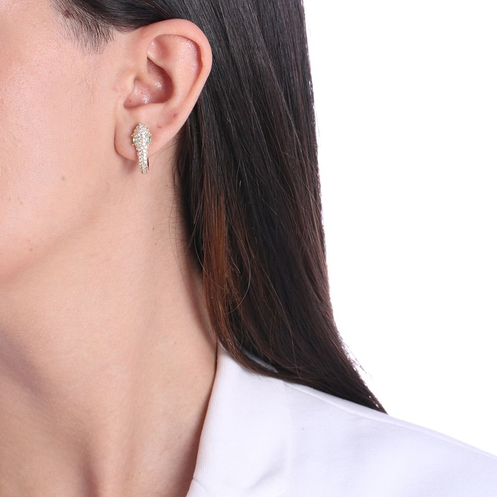 Ag-733-Do Brinco De Argolinha Cobra Cravejada Cristal E Esmeralda