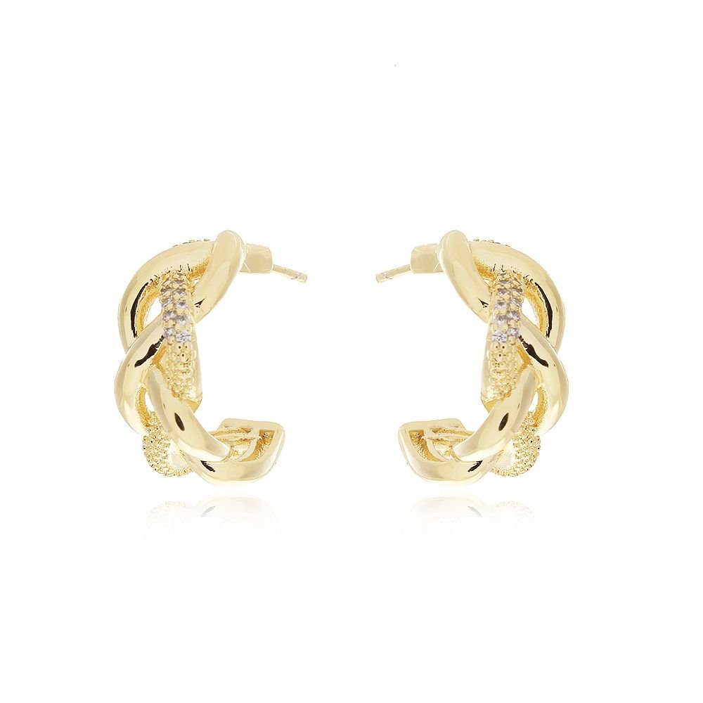 Ag-786-Do Brinco De Argola Torcida Cravejada Com Zircônias (18mm)