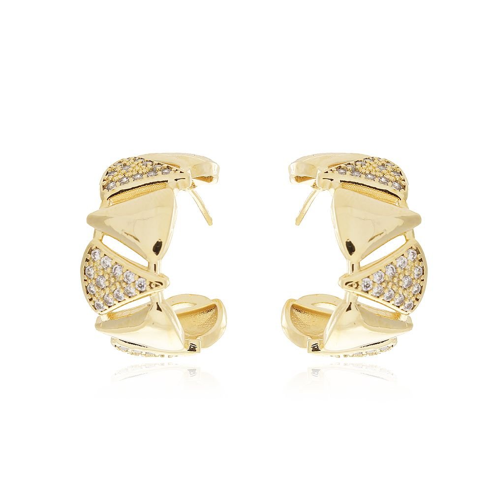 Ag-787-Do Brinco De Argola Detalhada Cravejada Com Zircônias (21mm)