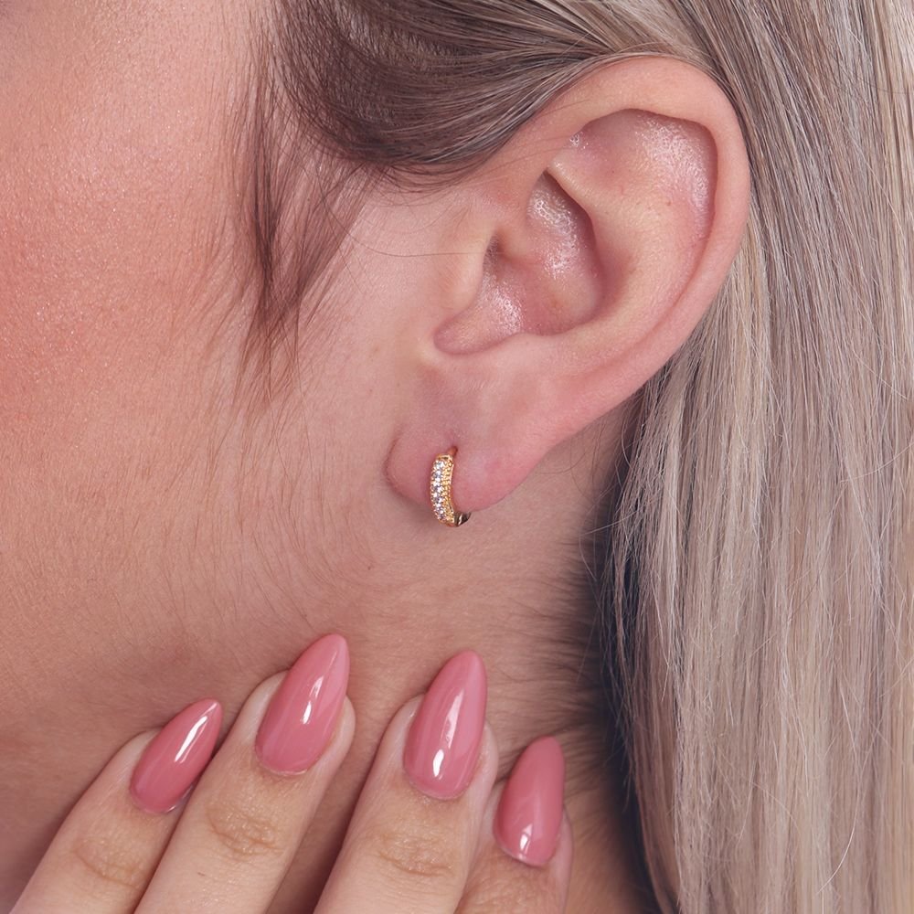 Ag-81-Do Brinco De Argolinha Com Uma Fileirinha De Zircônias