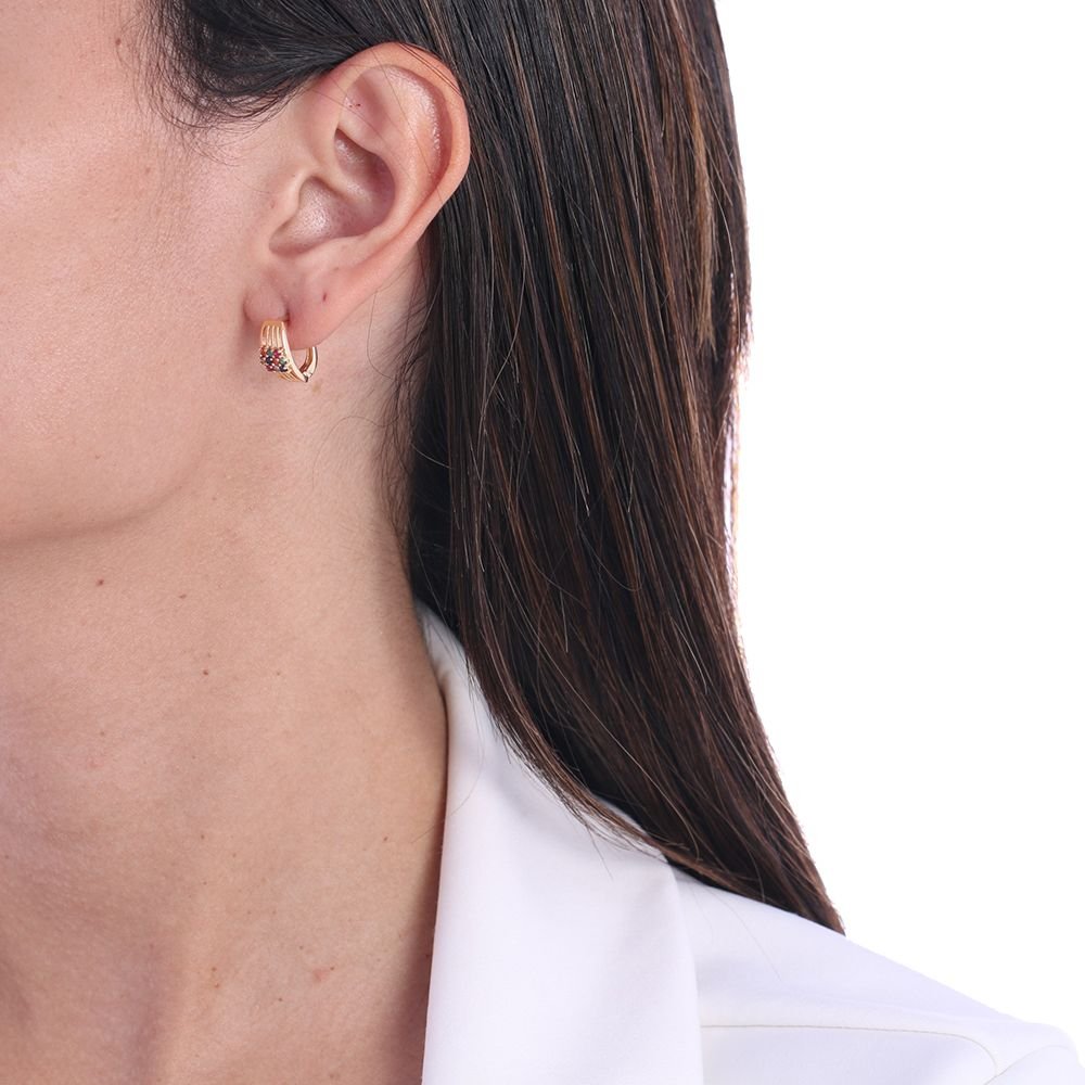 Ag-853-Do (13mm) Brinco De Argola Cravejada Com Zircônias Colorida