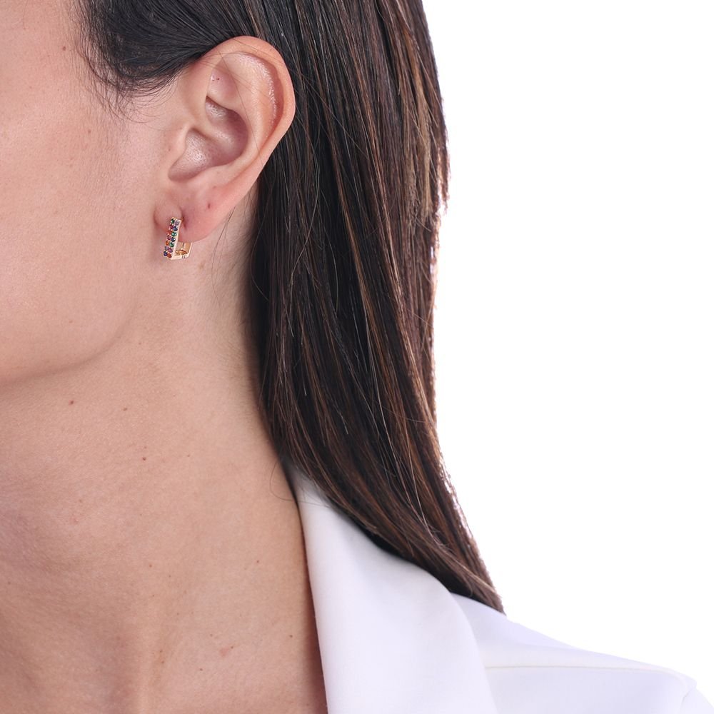 Ag-854-Do Brinco De Argolinha Quadrada Cravejada Colorida (12mm)