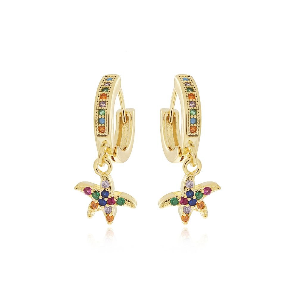 Ag-856-Do (12mm) Brinco Argolinha De Estrela Cravejada