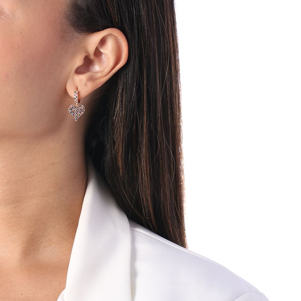 Ag-888-Do Brico Argola Articulada De Coração Cravejado Colorido