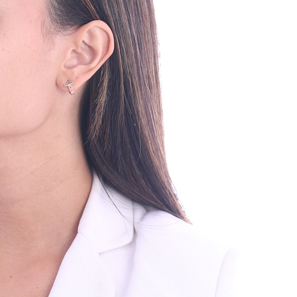 Ag-904-Do Brinco De Argolinha Cruz Cravejada (10mm)