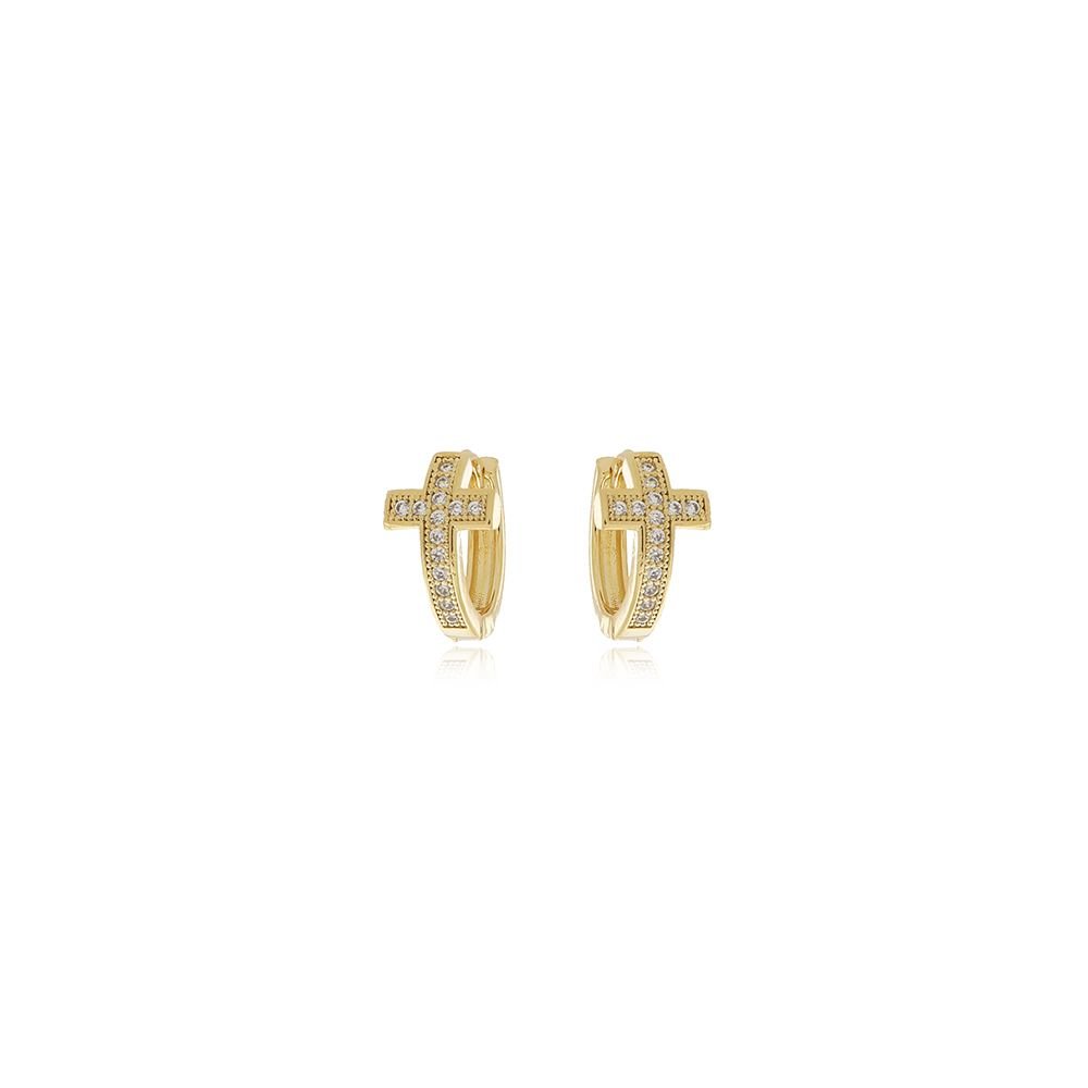 Ag-905-Do Brinco De Argolinha De Cruz Cravejada (13mm)
