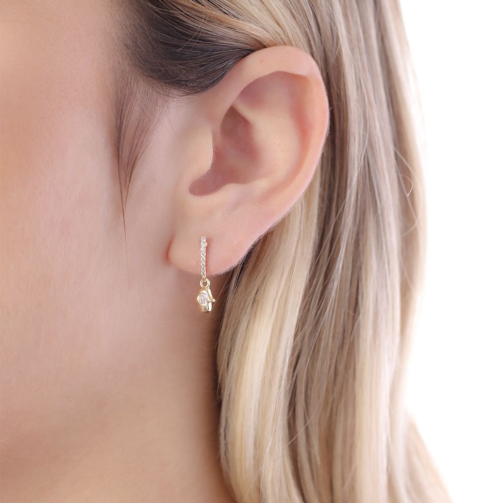 Brf-980-Do Brinco Com Mão De Fátima Cravejada De Zircônias. Brf-980-Do Brinco Com Mão De Fátima Cravejada De Zircônias.