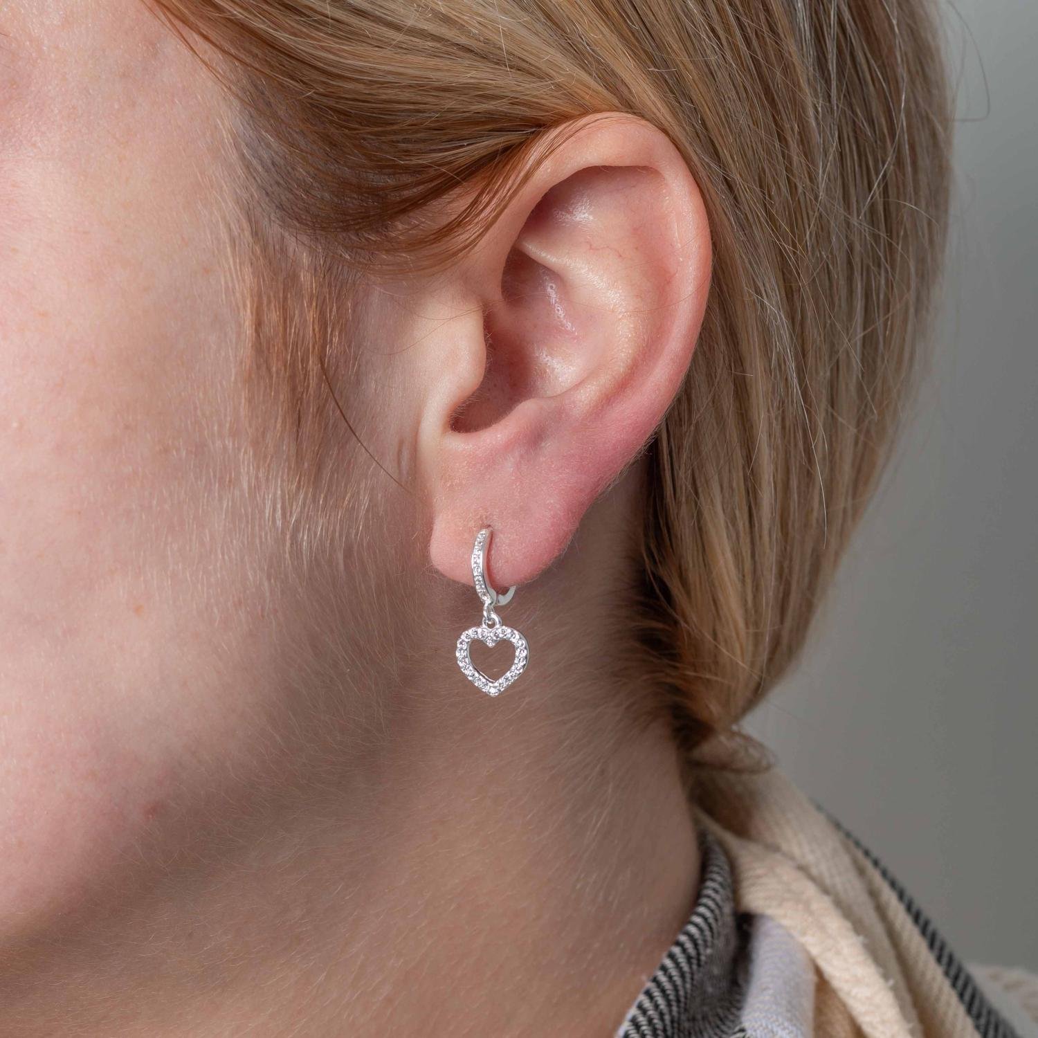 Ag-Ag-922 Brinco De Argola Articulada Com Coração Cravejado Crista - Prata 925.