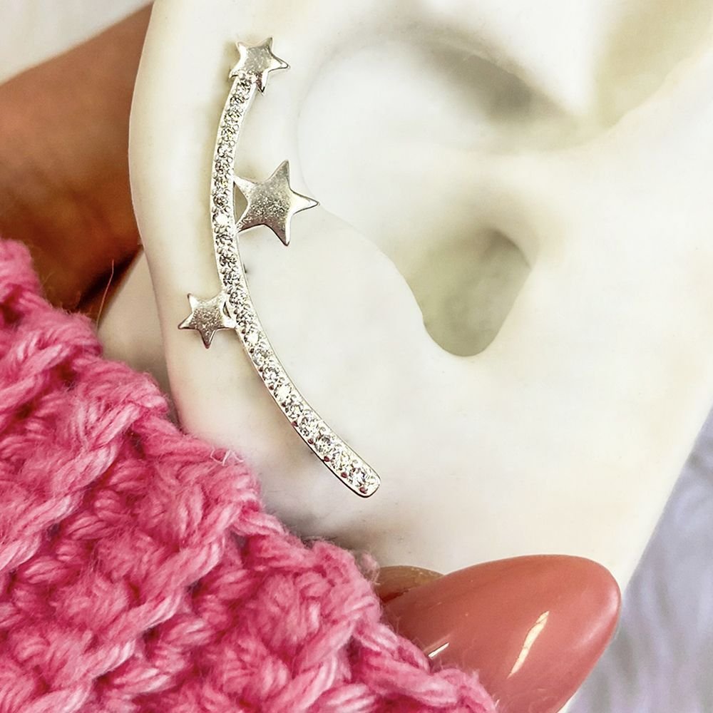 Ag-Br-1109 Brinco De Prata 925 Cravehado De Zircônias Cristal.