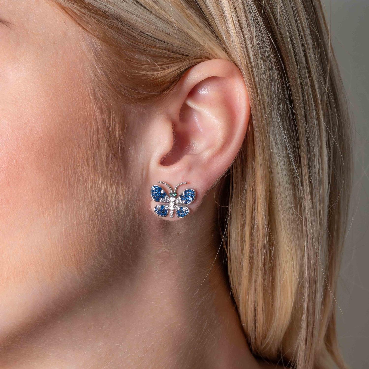 Ag-Br-1254 Brinco De Borboleta Cravejado- Prata 925.