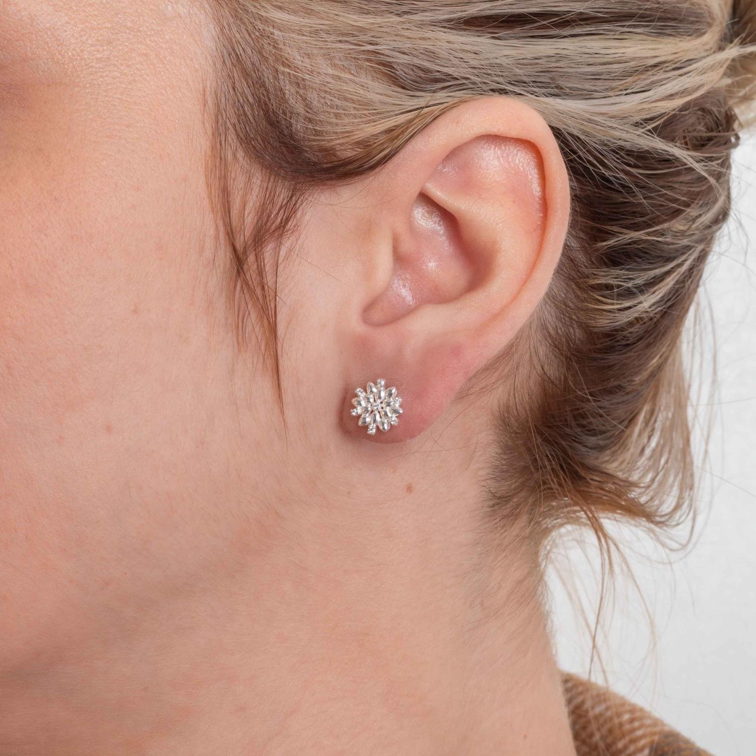 Ag-Br-1264 Brinco De Flor Cravejado De Zircônias Cristais - Prata 925.