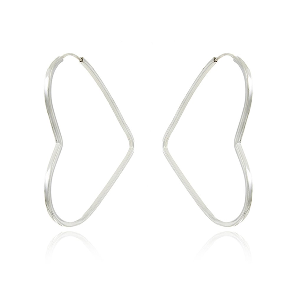 Ag-Bra-284 Brinco De Argola De Coração Prata 925 (42mm) 