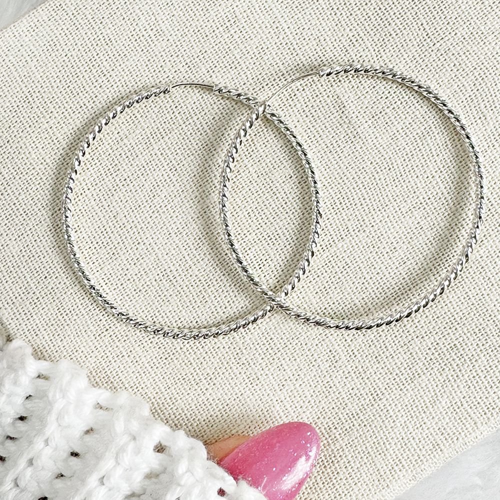 Ag-Bra-298 Brinco De Argola Torcida Prata 925 (44mm)