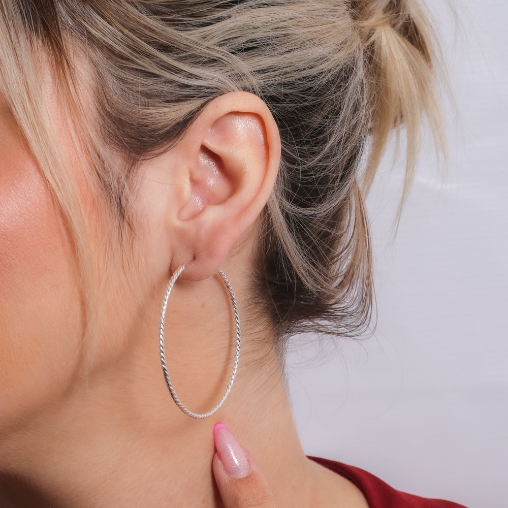 Ag-Bra-299 Brinco De Argola Torcida Prata 925 (53mm)