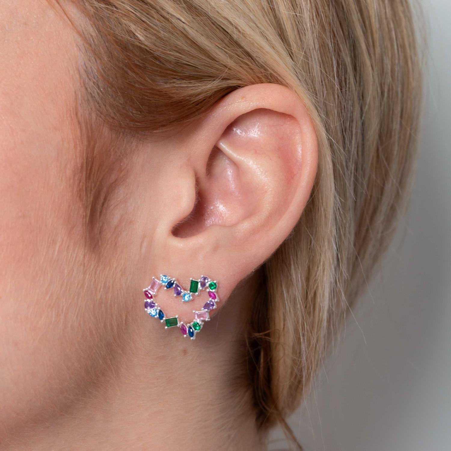 Ag-Bra-339 Brinco De Coração Vazado Colorido - Prata 925.