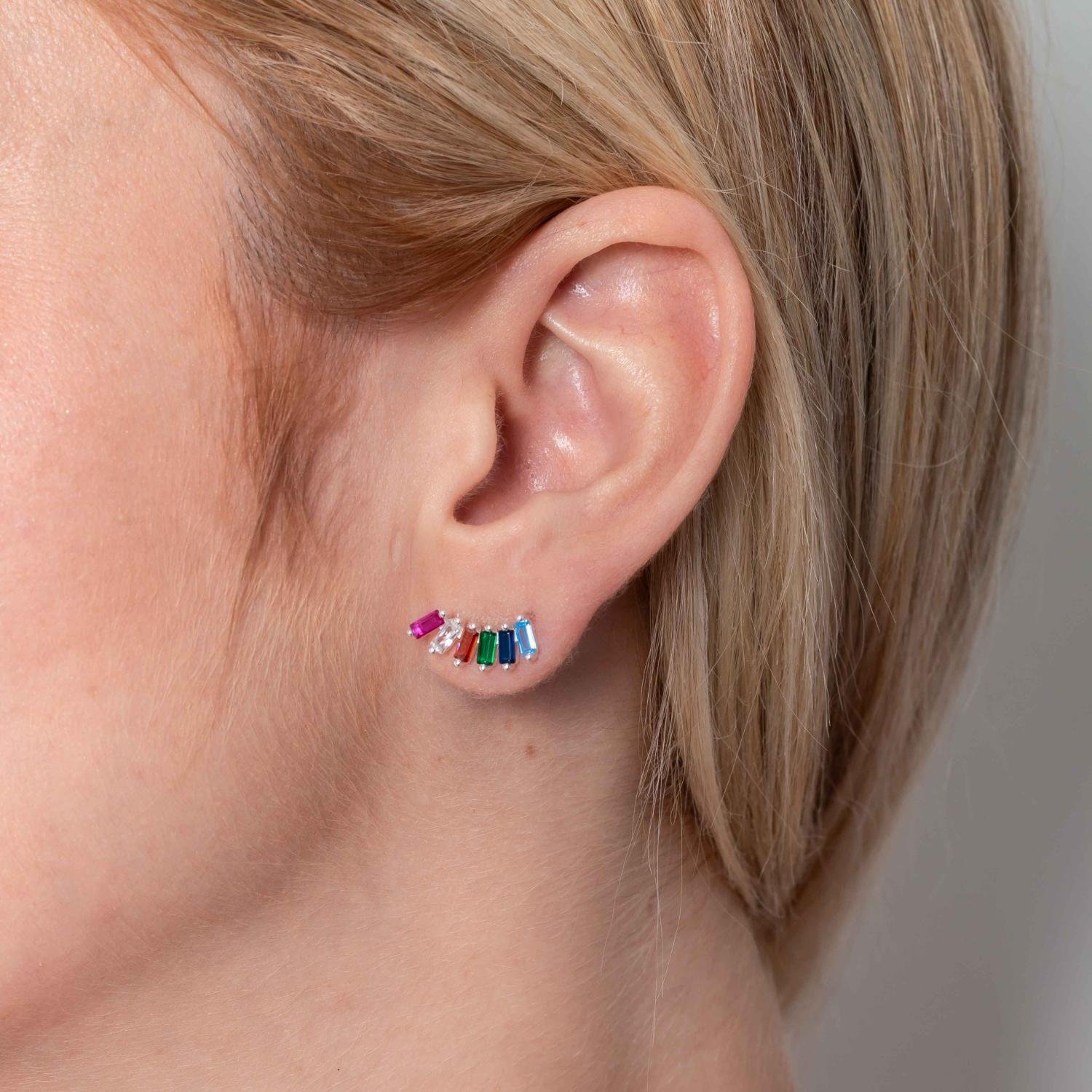 Ag-Bra-346 Brinco Ear Cuff Cravejado Colorido - Prata 925.