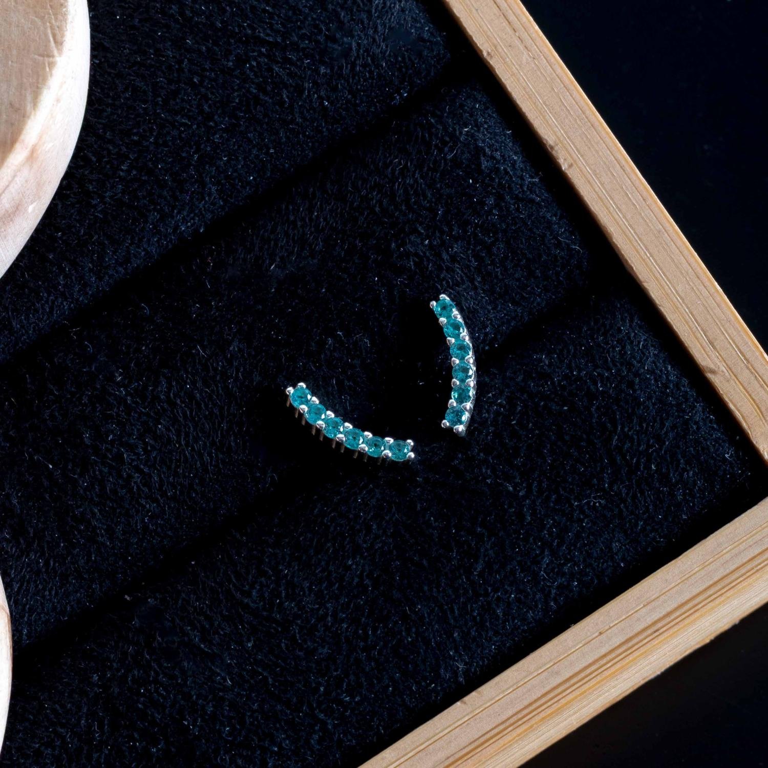 Ag-Bra-387 Brinco Cravejado Azul - Prata 925.