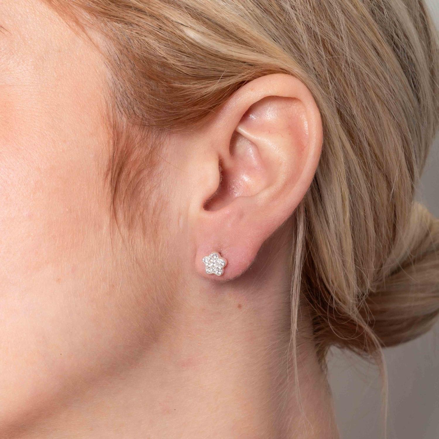 Ag-Bra-394 Brinco De Estrela Cravejado De Zircônias Cristais - Prata 925.