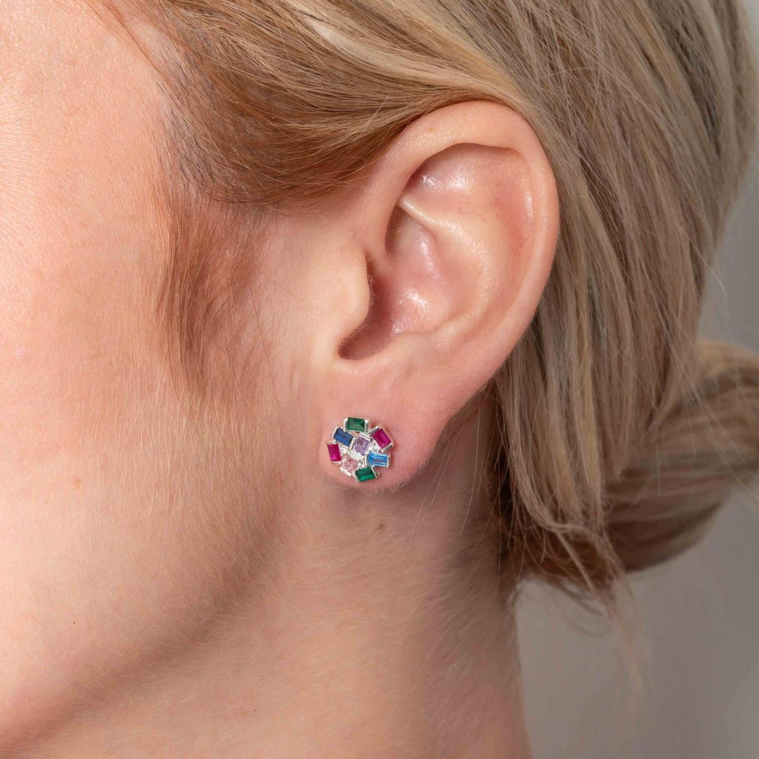 Ag-Bra-404 Brinco Cravejado De Zircônias Cristais - Prata 925.