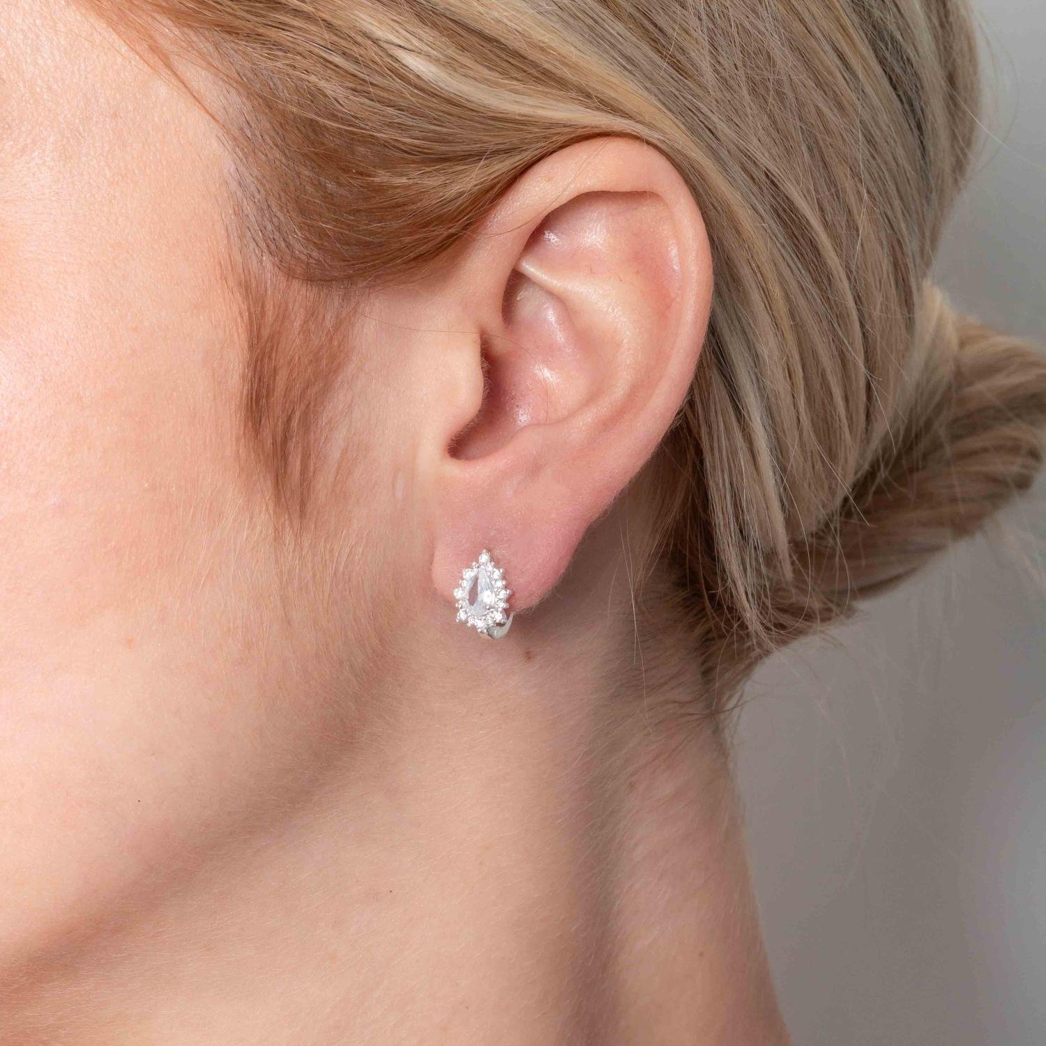 Ag-Bra-416 Brinco Gota De Argola Articulada Cravejado Cristal - Prata 925.