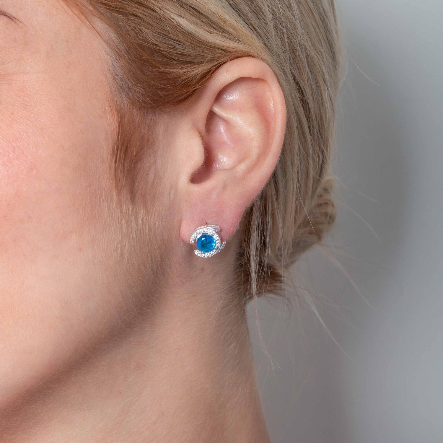 Ag-Bra-423 Brinco Cravejado De Zircônias Cristal + Azul - Prata 925.