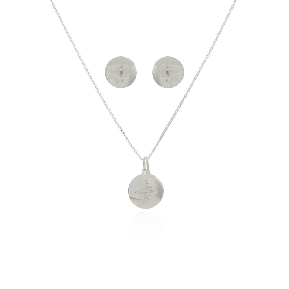 Ag-Cj-48 Conjunto Com Estrela Desenhada Cravejada