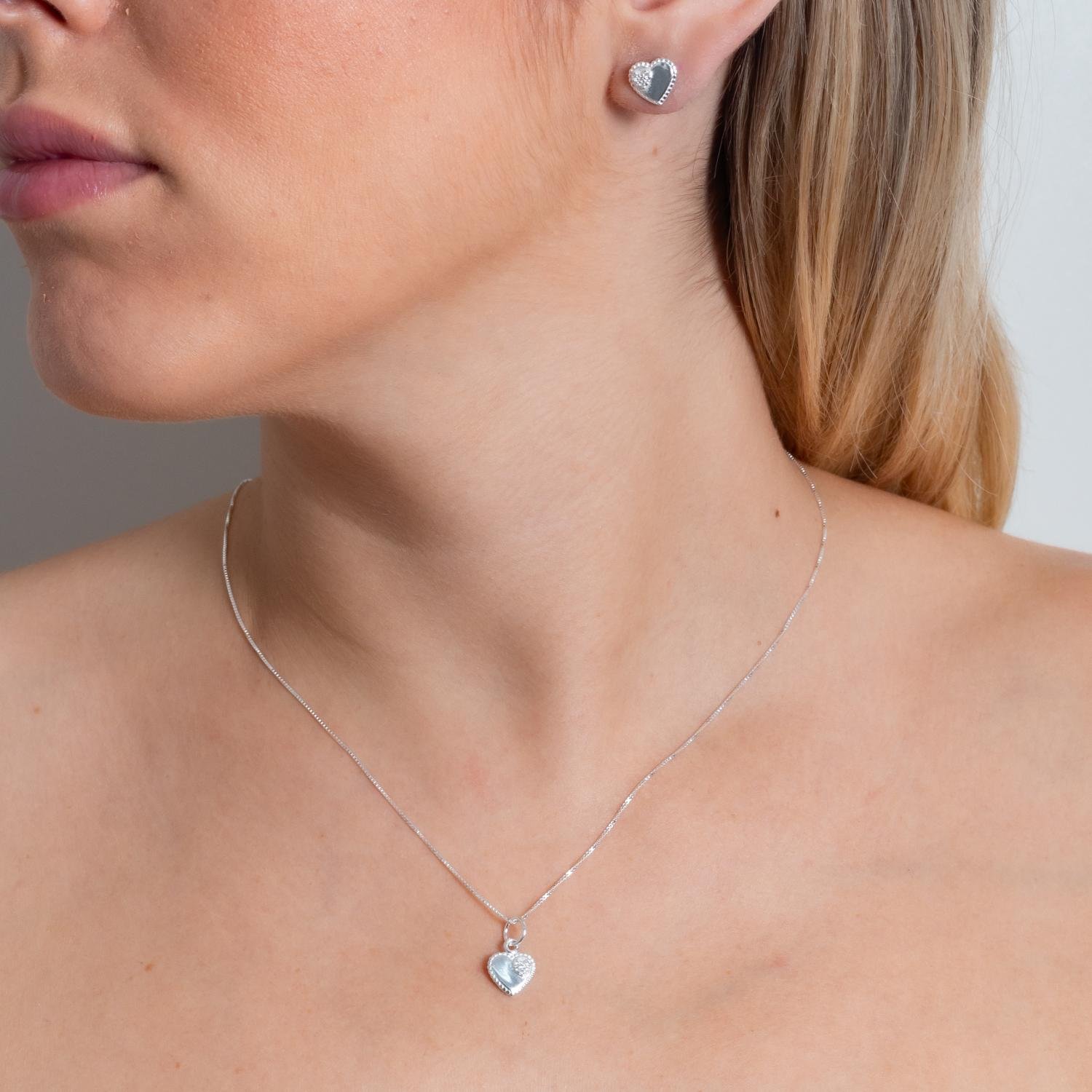 Ag-Cj-90 Conjunto De Coração Cristal - Prata 925 (45cm).