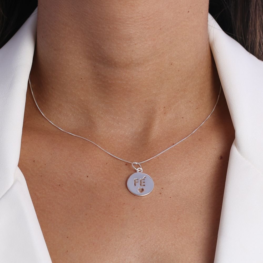 Ag-Cl-660 Colar De Medalha Fé (45cm)