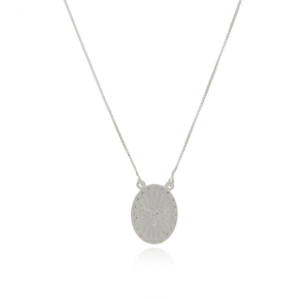 Ag-Cl-746 Colar Com Medalhinha Espirito Santo Cravejado